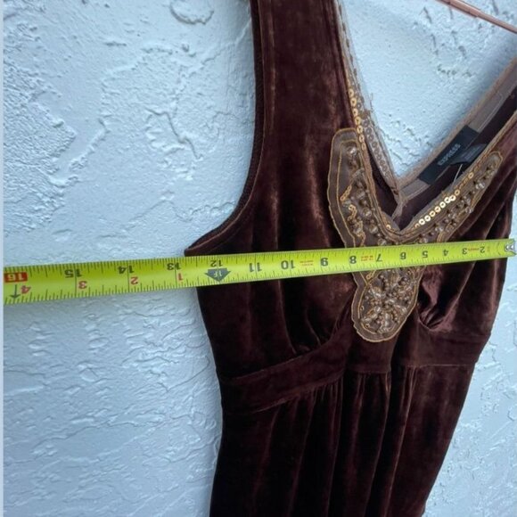 Express Womens Asymmetrical Gold Sequin Sleeveless Top Velvet Brown Sz XS - Picture 11 of 11